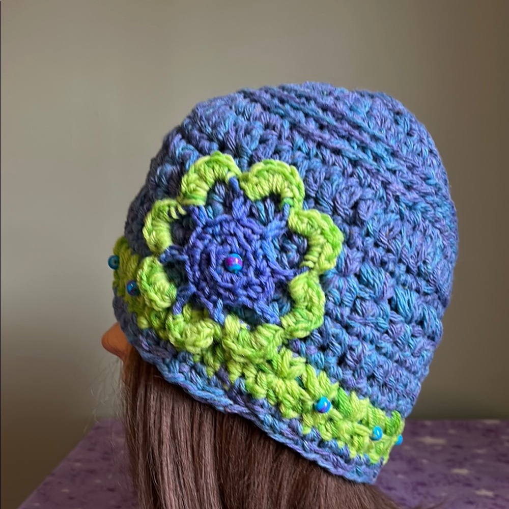 Crochet soft wool blend beanie medium new
